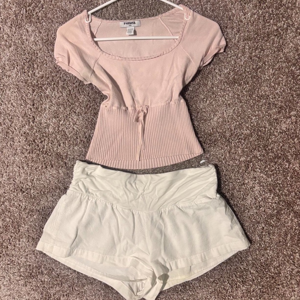 RSQ Blush Pink Top and Cream Shorts Set